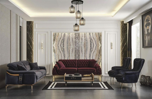 Design Chesterfield Living room 3 Seater Textile Couch Black Upholstery