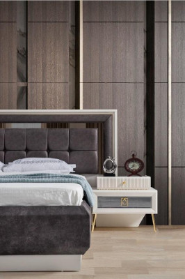 Bedroom Modern Wood Textile Beds Bed Upholstered bed Luxury Double