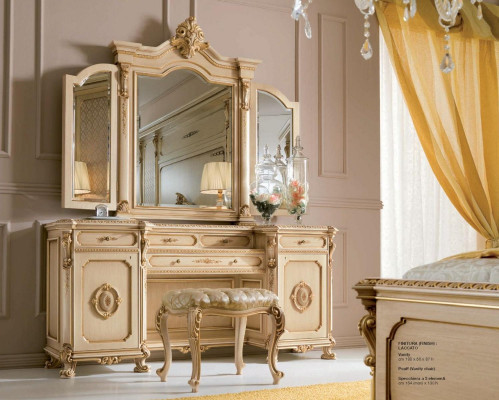 Dressing table Mirror Luxury Console table Beige Bedroom Set