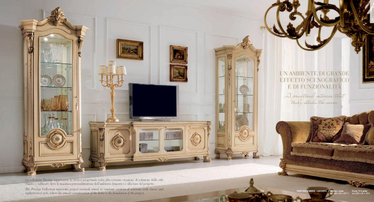 TV-cabinet Lowboard TV Stand Sideboard Wood Table Beige Living room Baroque