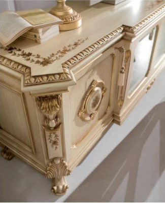 TV-cabinet Lowboard TV Stand Sideboard Wood Table Beige Living room Baroque