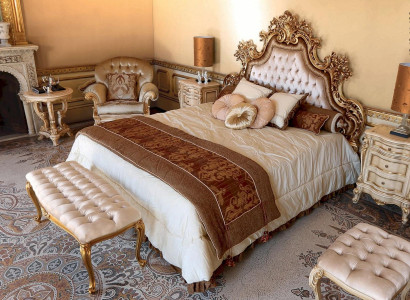 Chesterfield Double bed Bed Fabric Beds Bed frame Wood Baroque style