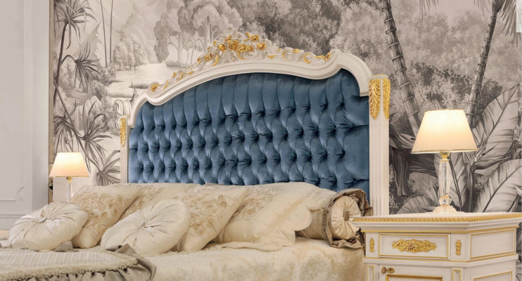 Chesterfield Bed Double bed Luxury Fabric Bedroom Blue Beds