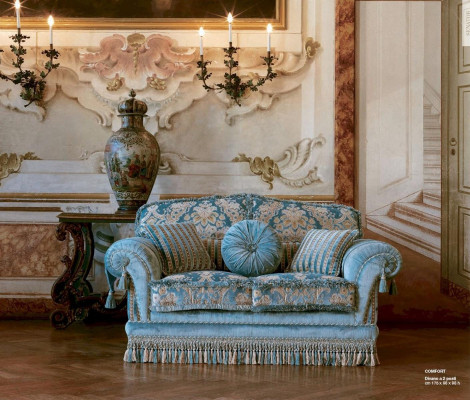 Two-seater Sofa 2 Seater Sofas Fabric Luxury Blue Wood Living room Furniture