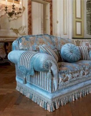 Two-seater Sofa 2 Seater Sofas Fabric Luxury Blue Wood Living room Furniture