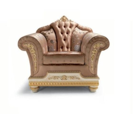 Armchair Luxury Seater Fabric 1 Seater Living room Furniture Beige Baroque Wood