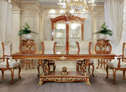 Dining set dinette Dining room Dining table Chair Suite Brown Baroque Gold Set 5 pieces