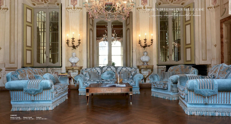 Armchair Seater Fabric Wing Chair Luxury Seat Wood Living room Furniture Blue