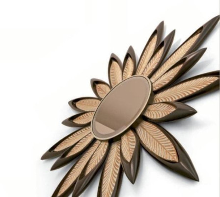 Wall mirror Mirror Flower Round Luxury Bedroom Wood Modern Black