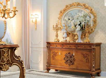 Chest of drawers Mirror Sideboard Gold Wood Living room Furniture Wardrobe