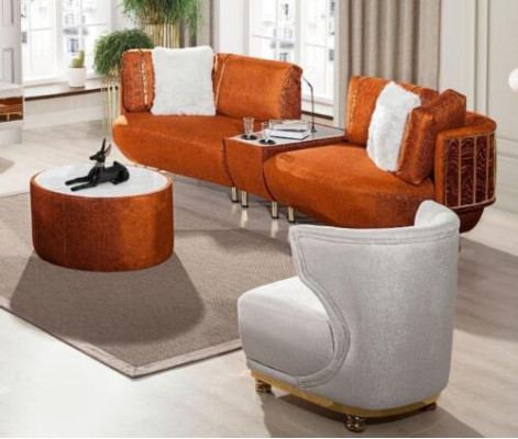Orange Living room Table -Sofa Designer Armchair Luxurious Coffee table Set