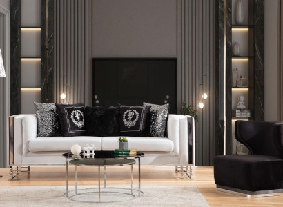 White Black Couch Set Living room Sofas Three Seater Upholstery Armchair