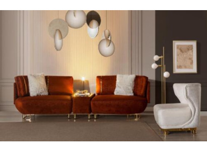 Orange Sofa with a Table Designer 3-Seater Living room Luxury Furniture