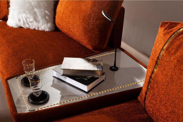 Orange Sofa with a Table Designer 3-Seater Living room Luxury Furniture