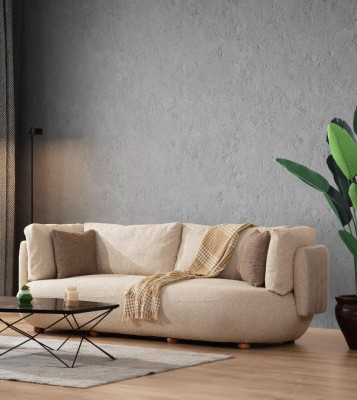 Light beige upholstered sofa Living room Furnishings Designer 3-Seater Couch