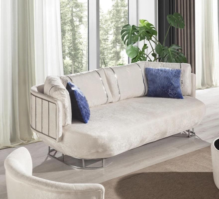 Designer Living room Couch White 3-Seater stainless steel Sofas Wooden frame
