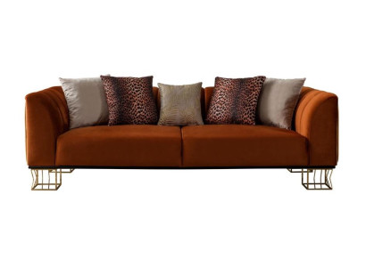 Living room seating furniture Orange 3-Seater Luxurious couch metal feet