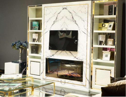 Wall unit TV cabinet Lowboard TV stand White Luxury Gold Vittinen Wood Modern