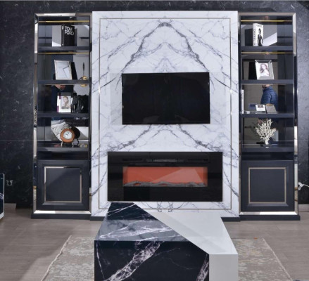 Luxury Wall unit TV cabinet Lowboard TV Stand Gray Silver Vittine Wood Modern