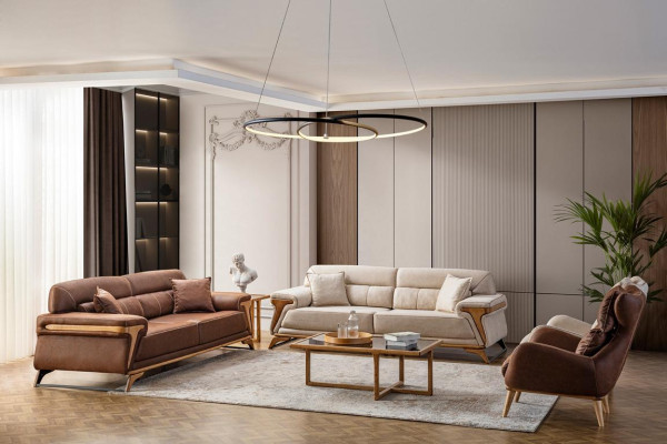 Stylish living room set consists of 2x 3-seater sofas and 2x armchair 4 pieces