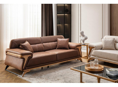 Stylish 3-Seater Sofa exclusive brown color luxury furniture in living room
