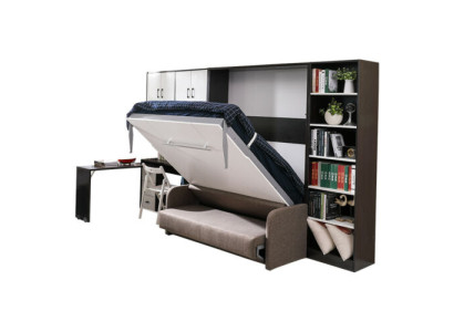 Wardrobe Bed with Sofa Upholstery Wall Cabinets Sleep Bed folding Furniture + Couch new