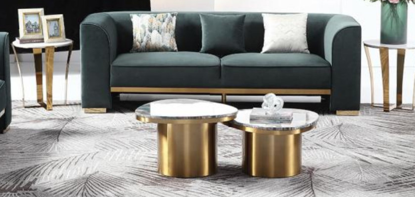 Round Table Couch Marble Round Tables Side Stainless Steel Double Set 2 Piece Furniture