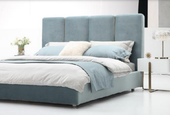 Designer Bed Blue 180x200 Bedroom Beds Textile Hotel Luxury Upholstery Seat