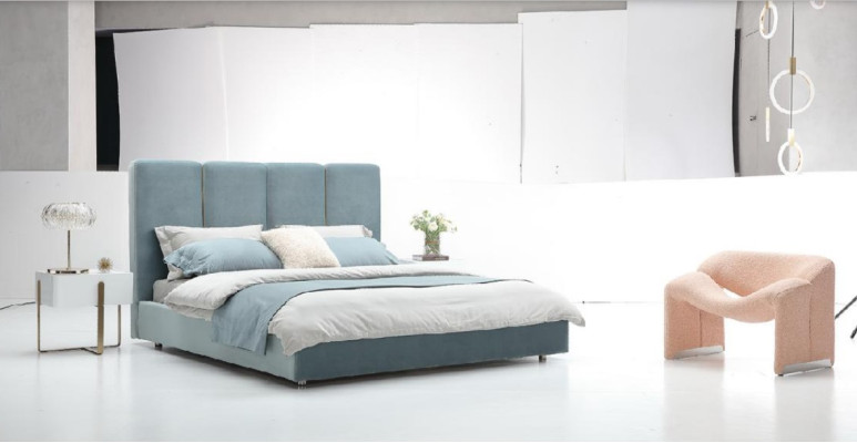 Designer Bed Blue 180x200 Bedroom Beds Textile Hotel Luxury Upholstery Seat