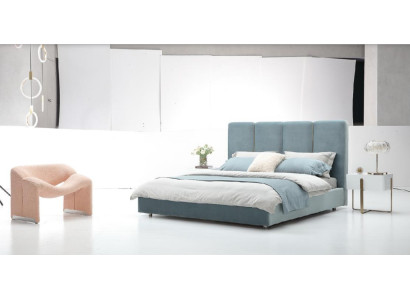 Designer Bed Blue 180x200 Bedroom Beds Textile Hotel Luxury Upholstery Seat