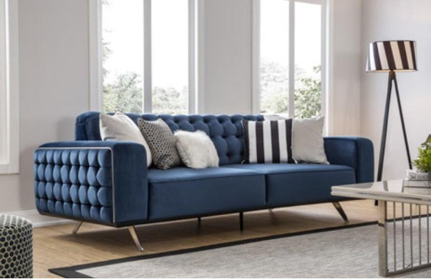 Classic Chesterfield Three Seater Furniture Sofa Luxury Couches Blue 3 Seat Sofas