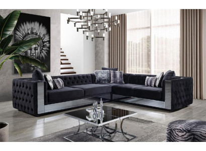 Black Chesterfield Upholstered Sofa Sofa Corner sofa Suite Upholstery Luxury Corner Sofas