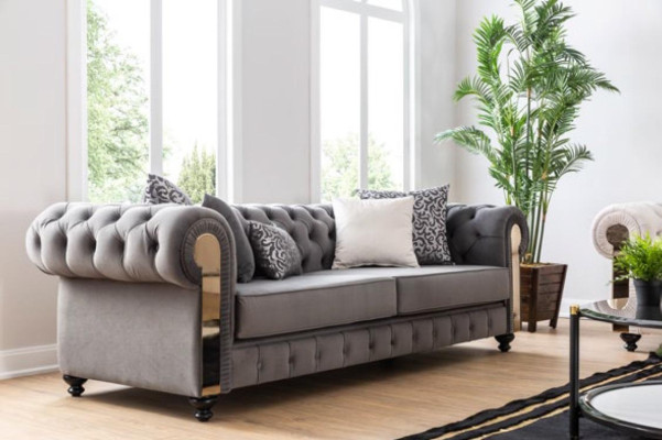 Luxury Living room Sofa 3 Seat Three Seater Gray Chesterfield Classic Couches