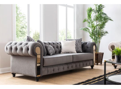 Luxury Living room Sofa 3 Seat Three Seater Gray Chesterfield Classic Couches