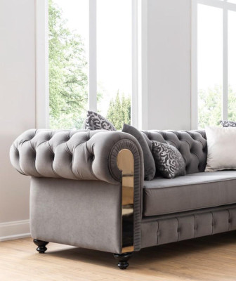 Luxury Living room Sofa 3 Seat Three Seater Gray Chesterfield Classic Couches