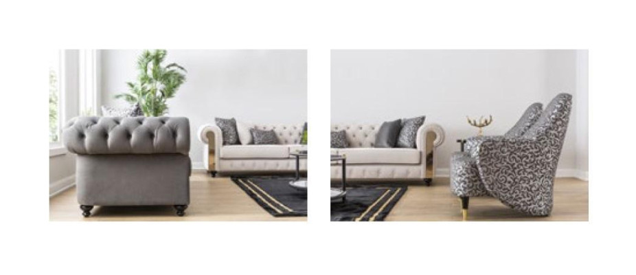 Luxury Living room Sofa 3 Seat Three Seater Gray Chesterfield Classic Couches