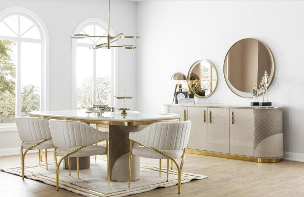 Luxury Dining room Furnishings Table with 6 chairs Metal Group 7pcs Metal