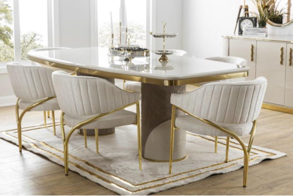 Luxury Dining room Furnishings Table with 6 chairs Metal Group 7pcs Metal