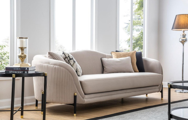 Sofa 3 Seater Upholstered Sofa Beige Textile Seat Design Couch Sofas Fabric Modern new