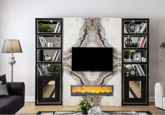Luxury Wall unit Living room tv Wardrobe Walls Marble Imitation Black 270cm