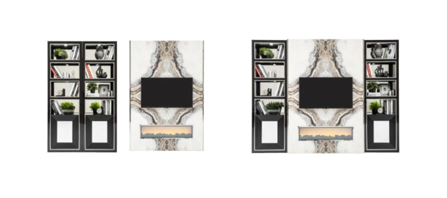 Luxury Wall unit Living room tv Wardrobe Walls Marble Imitation Black 270cm