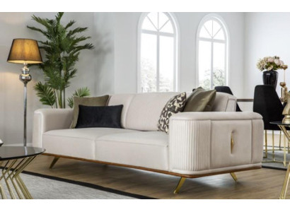 Modern Sofa 3 Seater Upholstered Sofa White Textill Seat Design Couch Sofas Fabric