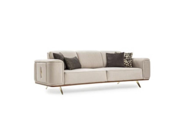 Modern Sofa 3 Seater Upholstered Sofa White Textill Seat Design Couch Sofas Fabric