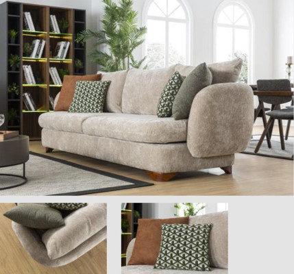Sofa 3 Seater Upholstered Sofa Gray Textill Seat Design Fabric Modern Couch Sofas new