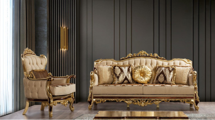 Luxury Sofa Beige Sofa set Armchair 3+1 Seater Fabric Design Sofas