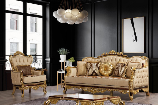 Luxury Sofa Beige Sofa set Armchair 3+1 Seater Fabric Design Sofas