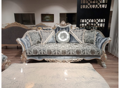 Three Seater Sofa 3 Blue Carved Legs Silver Tone Chesterfield Couches