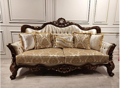 Chesterfield Baroque Three Seater Furniture Sofa Couches Fabric Gold Couch