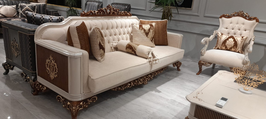 Three Seater Chesterfield Baroque Couch Furniture Sofa Couches Fabric Gold