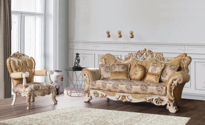 Chesterfield Baroque Three Seater Couch Furniture Sofa Couches Fabric Beige